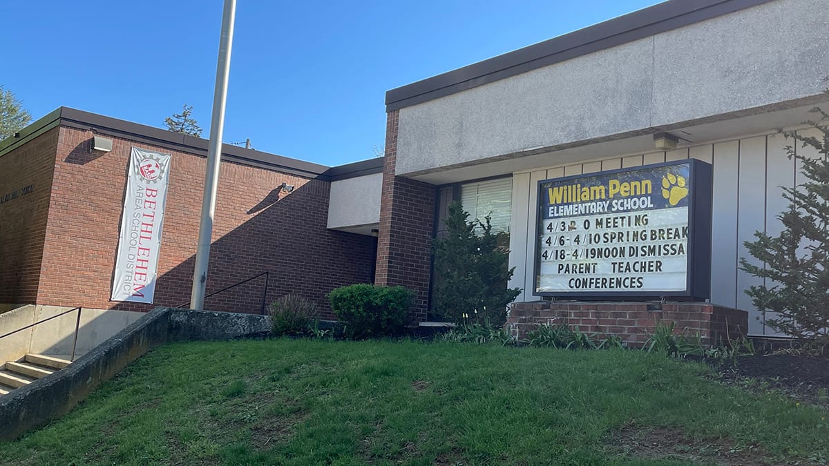 The front of William Penn Elementary School on Main Street in Bethlehem.