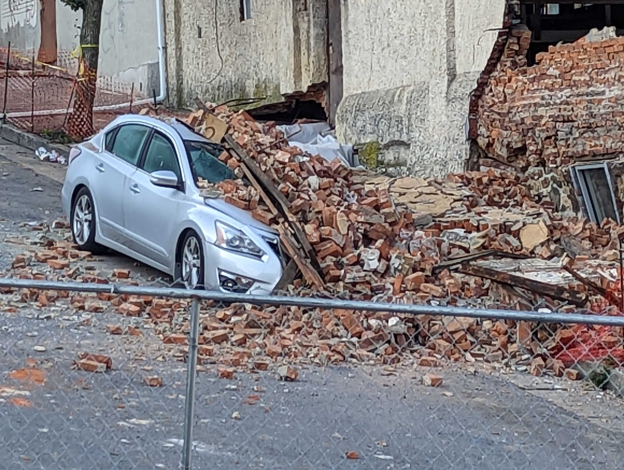 The former Casa Blanca at 946 Evans Street suffered a partial collapse of an exterior wall, sending bricks cascading onto a s