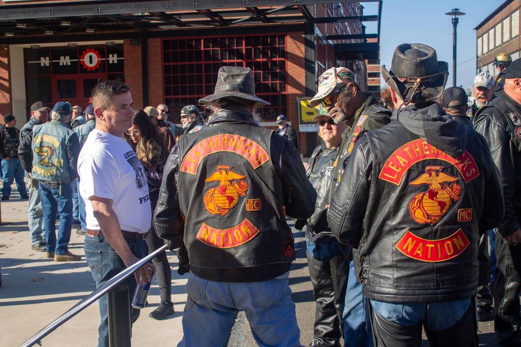 Leathernecks nation members and Tim Chambers, known as The Saluting Marine