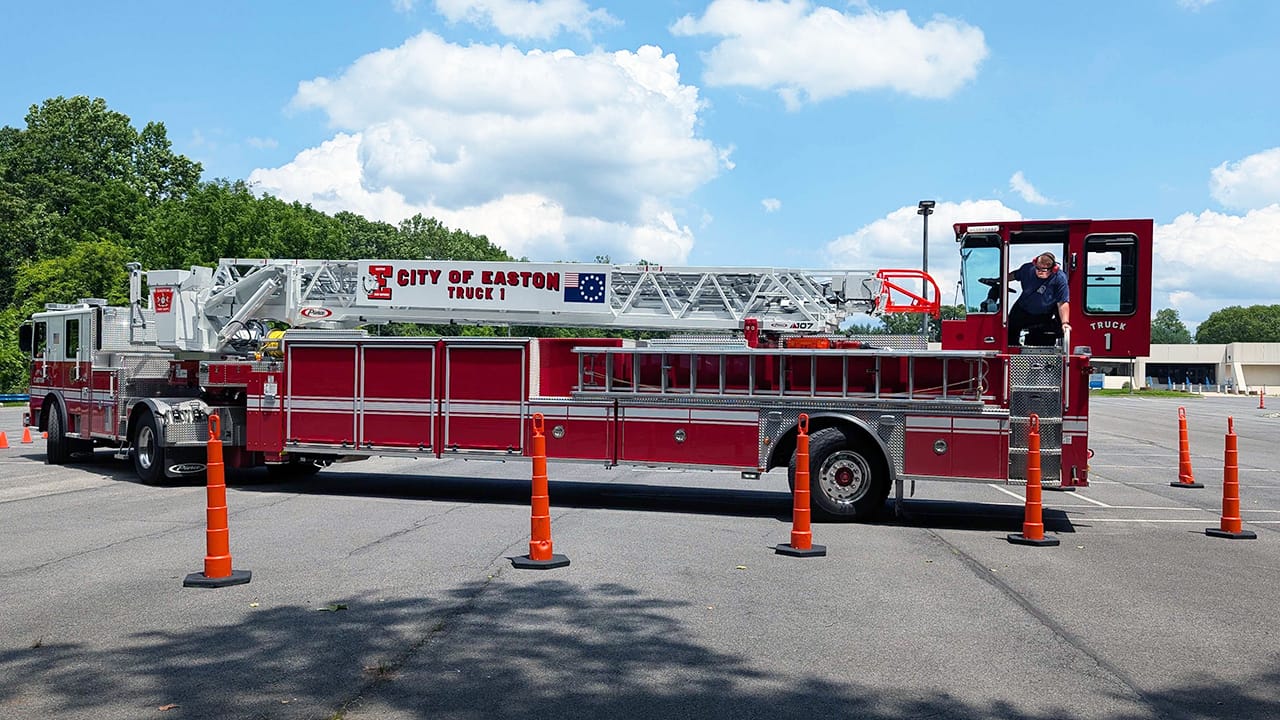 Members of the Easton Fire Department train on the new tiller truck on Thursday, June 19, 2025.