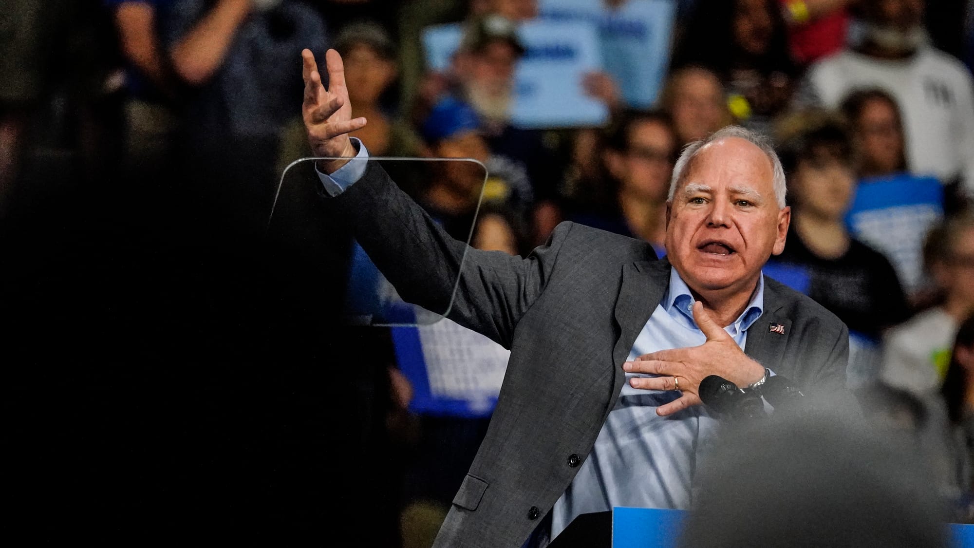 Minnesota Gov. Tim Walz campaigns at Freedom High School in Bethlehem, Pa. on Saturday, September 21, 2024. He is the vice pr
