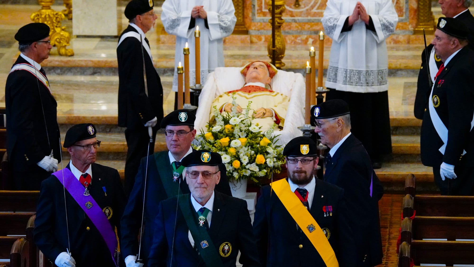 Members of the Knights of Columbus attend to the late Bishop Cullen. Ceremonies of Reception of the Body and Visitation for T