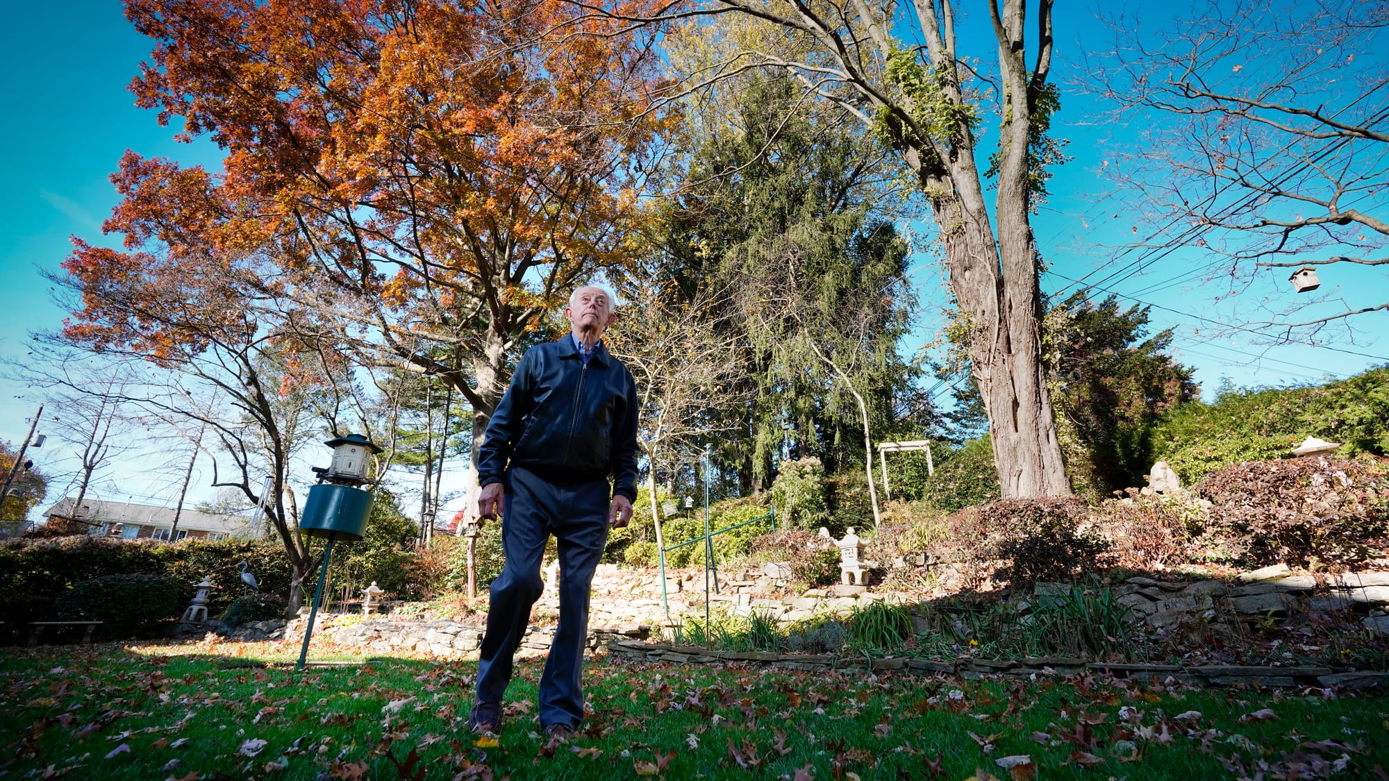 Fred Buse observes wildlife in his backyard. Fred Buse, 87, of South Whitehall Township, has been tracking climate change in 