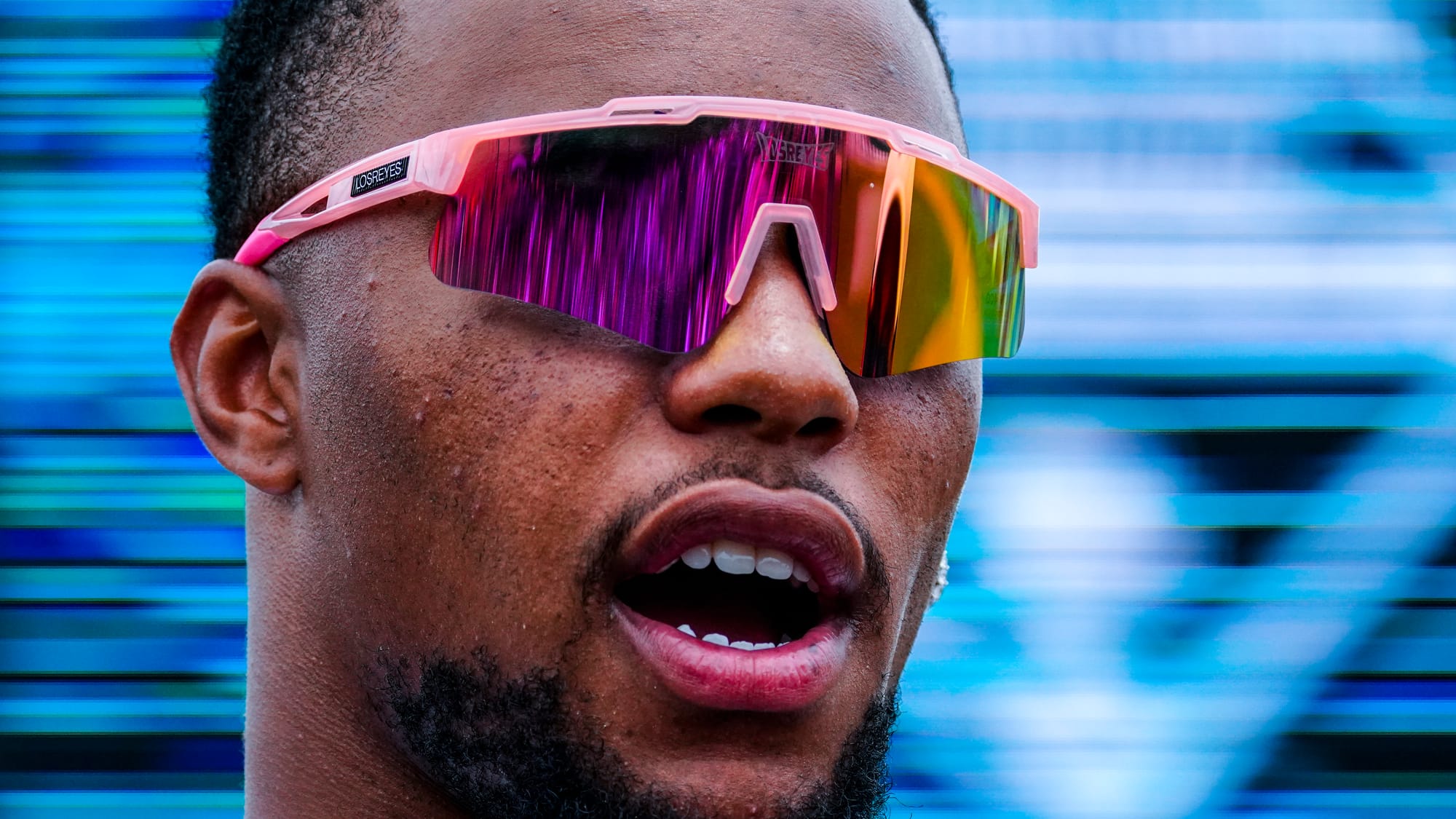 Saquon Barkley speaks to reporters. The annual DeVonta Smith Celebrity Softball Game featuring Philadelphia Eagles and other 
