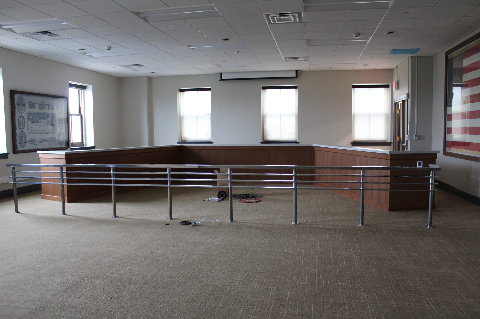 The renovated desk and council chambers at Emmaus Borough Hall