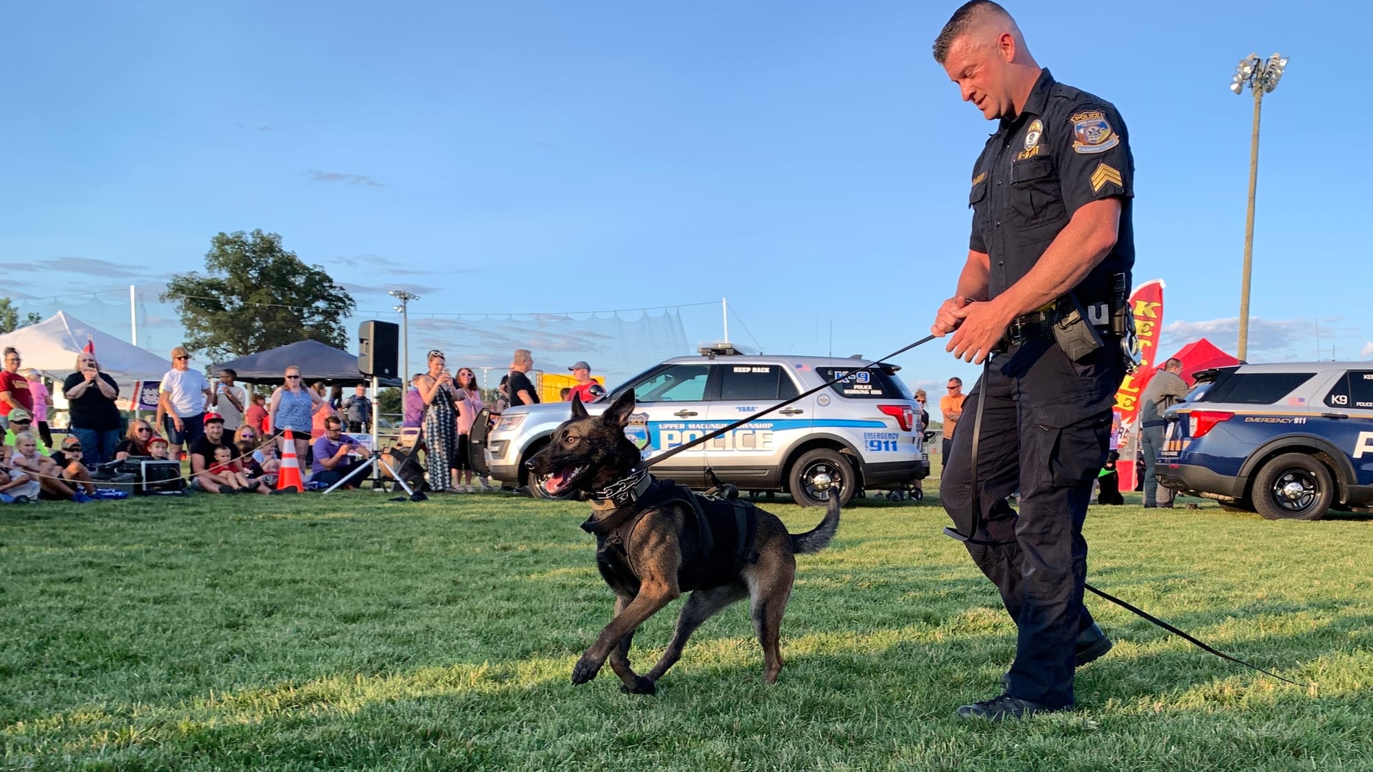 K9 Nyala, who is new to the department, does a demonstration at Upper Macungie's National Night Out event.