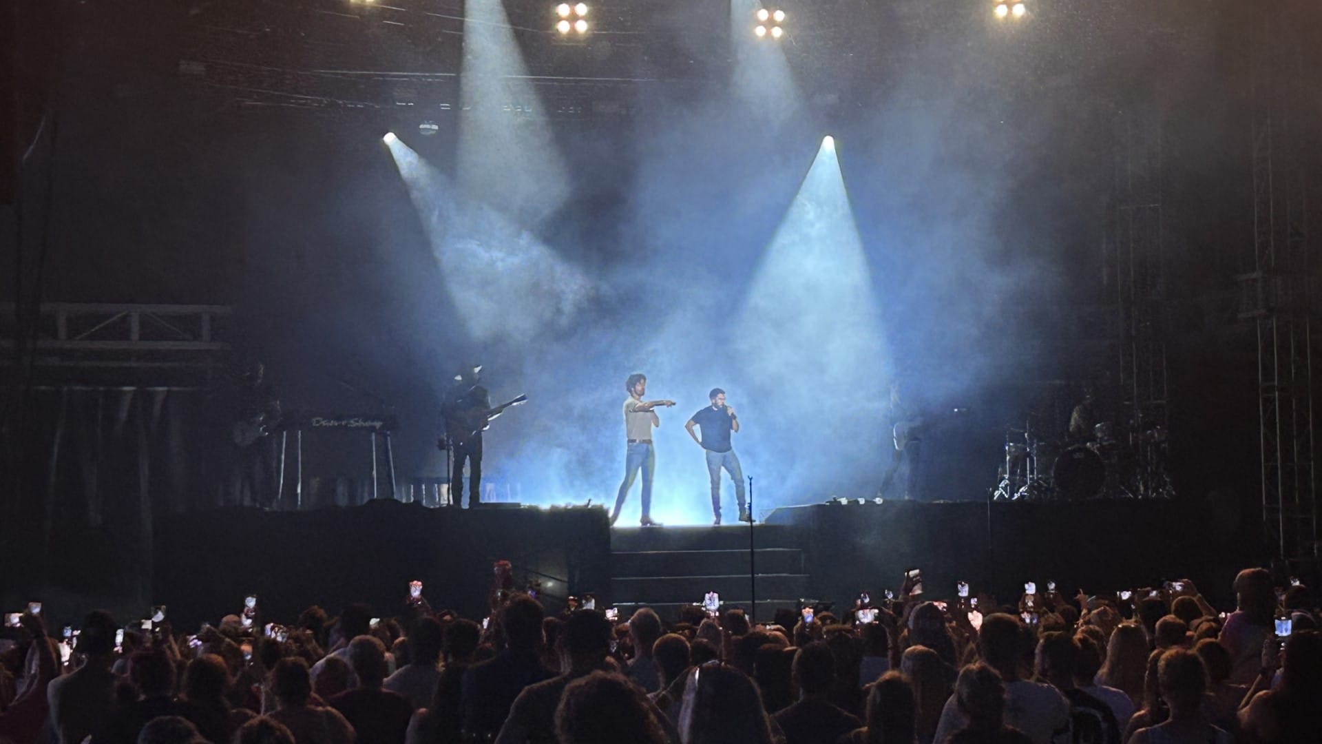 Country duo Dan + Shay play on the main stage at Musikfest 2023. The two are just returning to touring as they've been record