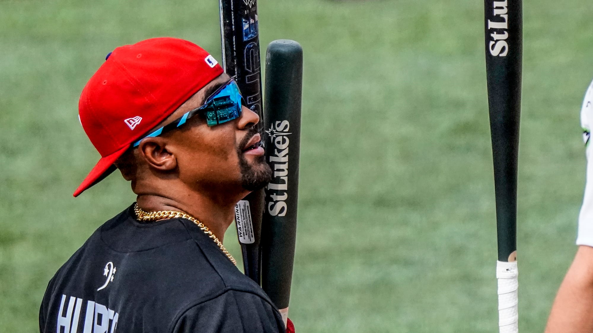 Jalen Hurts selects a bat. The 2nd annual DeVonta Smith Celebrity Softball Game was held at Coca-Cola Park in Allentown on Sa