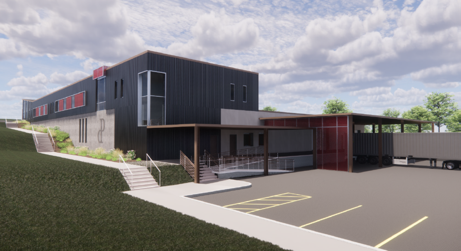 A rendering of the back of the new Parkland School District Operations Center.