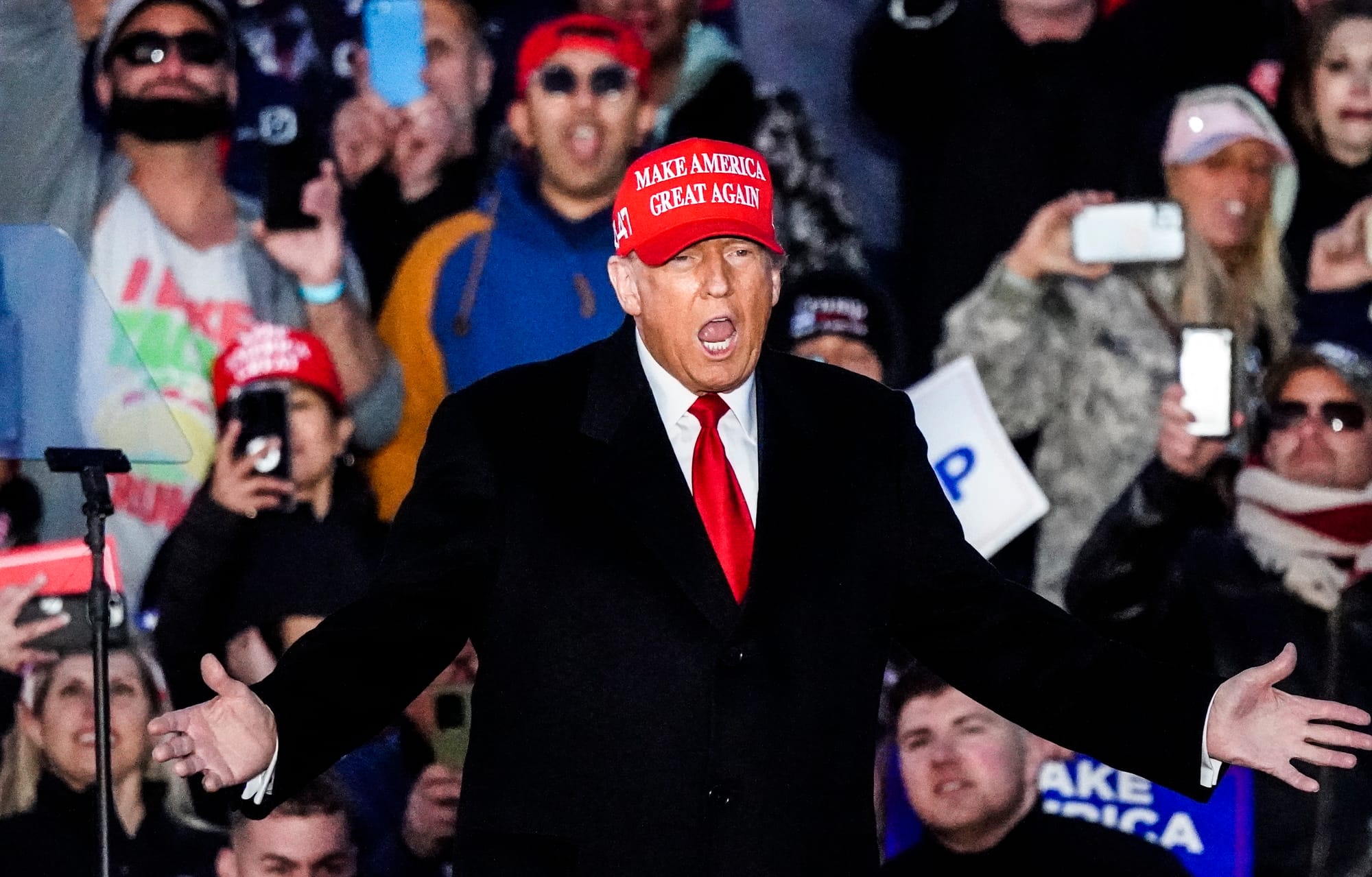 Donald Trump speaks at a rally in Schnecksville on Saturday, April 13, 2024.