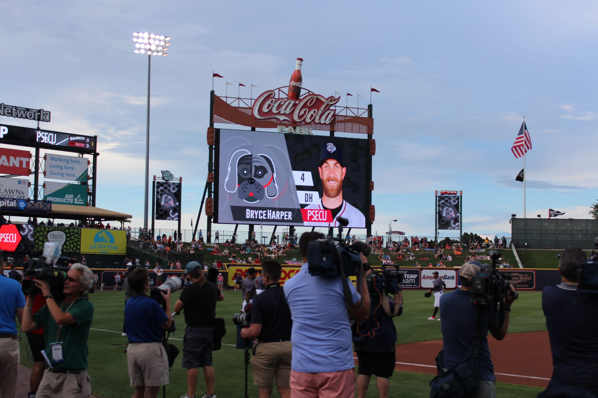 National League MVP Bryce Harper started a six-day home stand with the Lehigh Valley IronPigs on Tuesday.