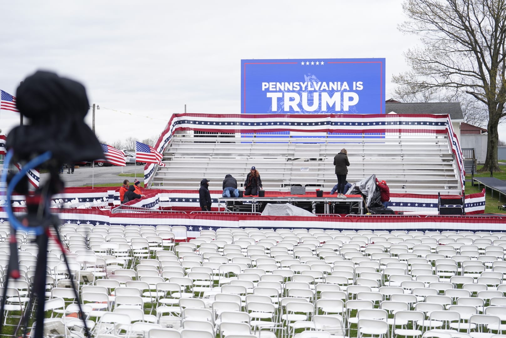 Cloudy skies and wind set the backdrop for former President Donald Trump's rally in Schnecksville.
