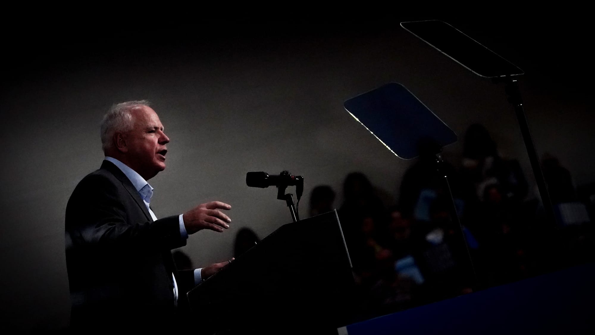 Minnesota Gov. Tim Walz campaigns at Freedom High School in Bethlehem, Pa. on Saturday, September 21, 2024. He is the vice pr