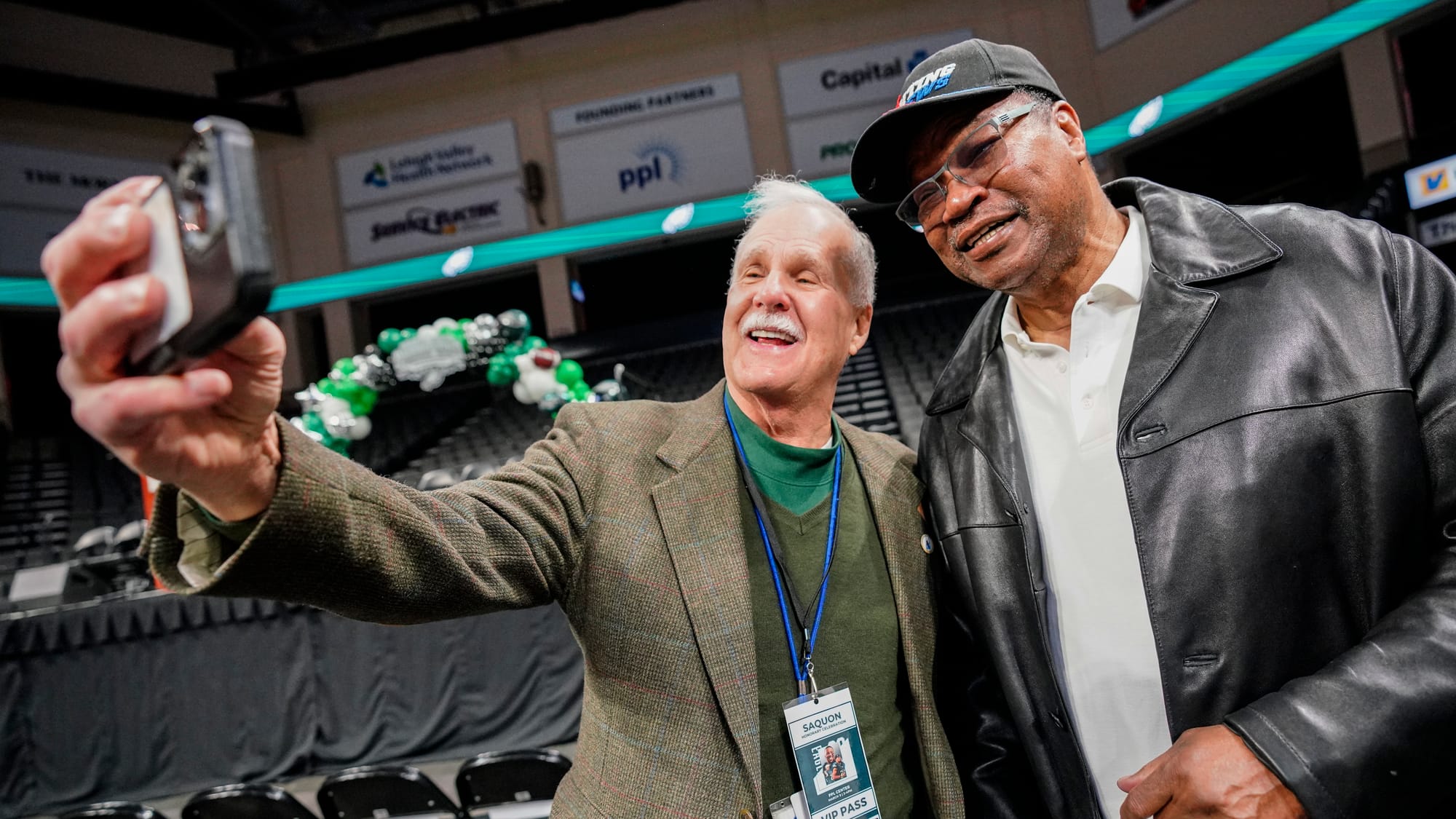 Lehigh County Executive Phil Armstrong, left, takes a selfie with former heavyweight boxing champion Larry Holmes. A Lehigh V