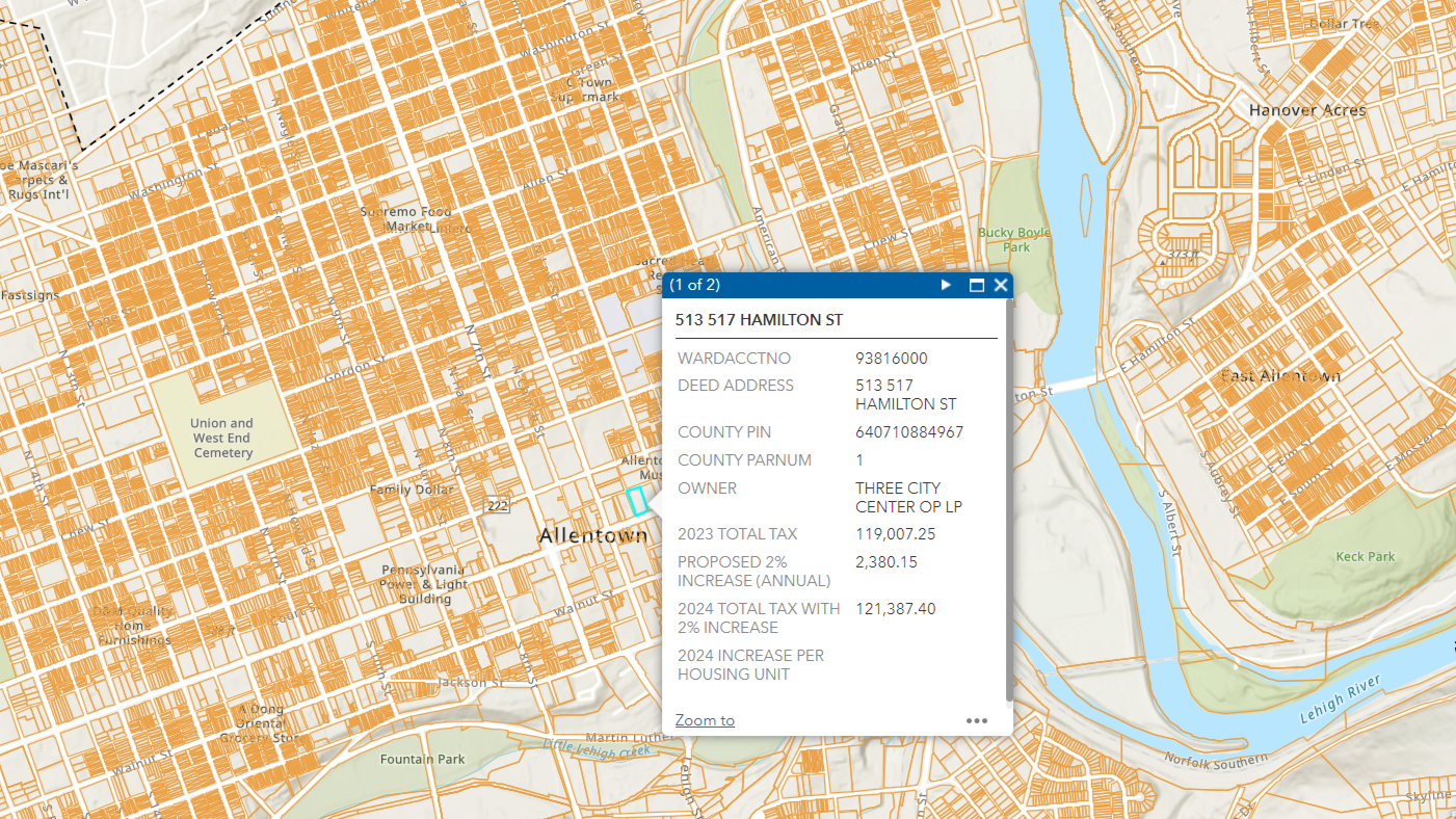 AllentownTaxIncreaseMap.png