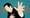 animated figure in black suite and white shirt grabbing his chest with right hand while reaching out with left hand.
